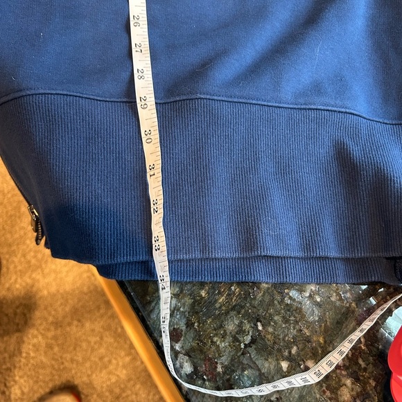 Athleta Cozy Karma Funnel Neck Sweatshirt Dress. Enchanted Blue color. Zippers - Picture 12 of 14